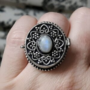 New Rainbow Moonstone 925 Silver Poison Ring.
